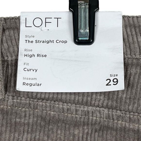 NWT Loft The Straight Crop High Rise Curvy Raw Hem Grey Corduroys - Picture 5 of 9